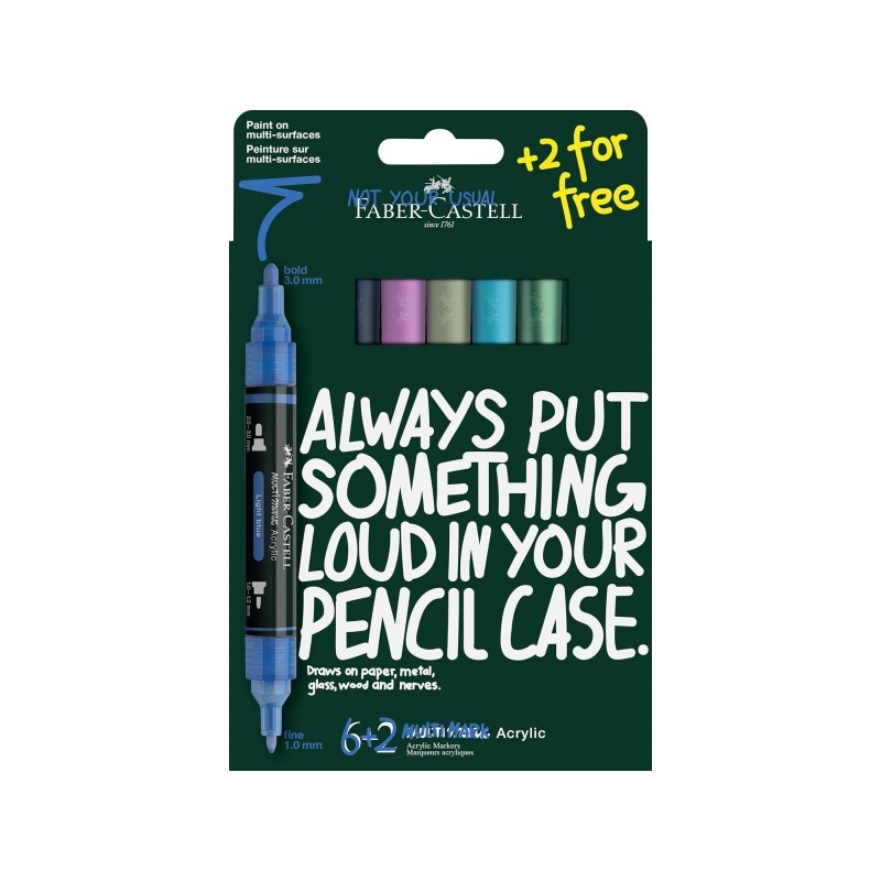 Faber-Castell Multimark Acrylic Tonalità fredde - Confezione da 8 pennarelli acrilici a doppia punta - Punte rotonde da