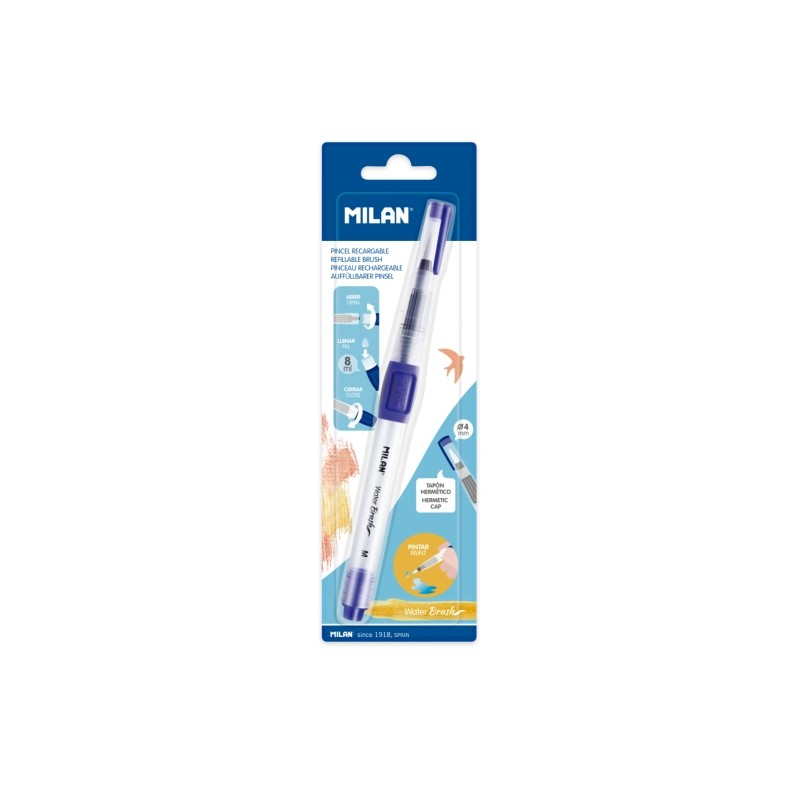 Milan Water Brush Pennello con serbatoio per l'acqua - Ricaricabile - Colore blu