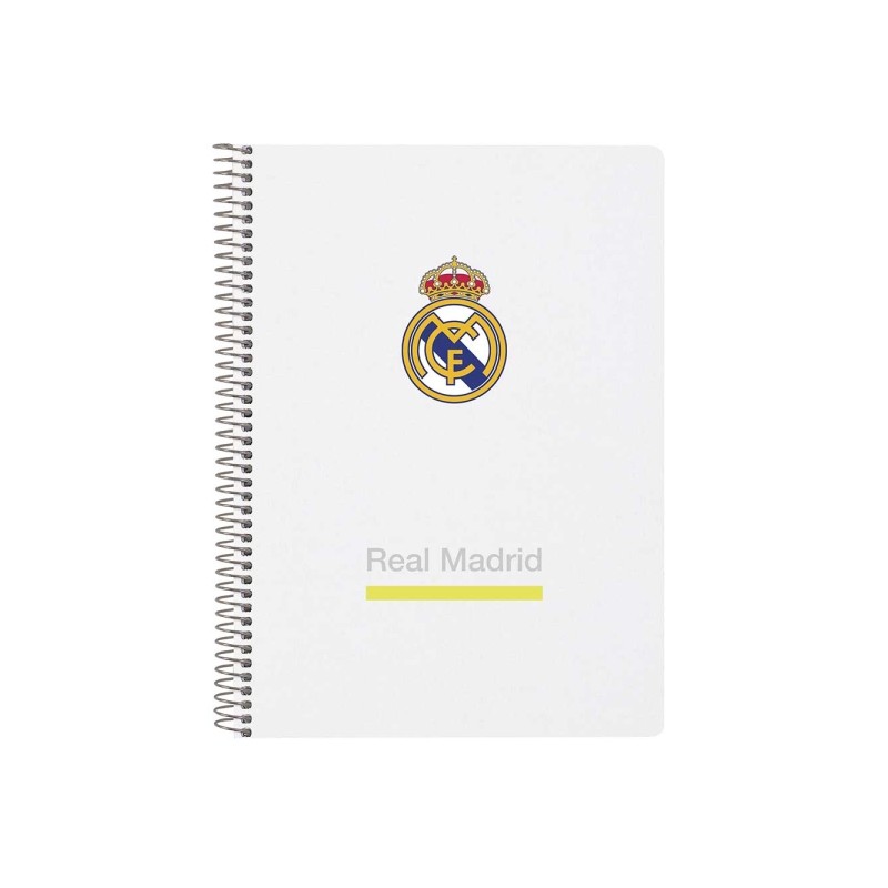 Safta Real Madrid Quaderno a spirale - Copertina rigida - 80 fogli A4 con quadretti da 4x4 mm - Formato quarto - 15.5x22