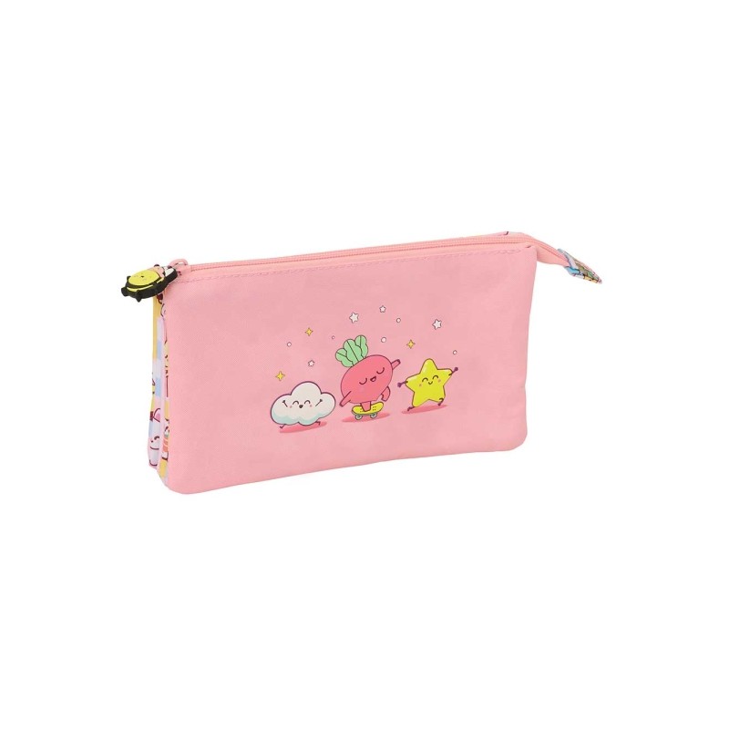 Safta Mr. Wonderful Comic Borsa multiuso - 3 scomparti con cerniera - Tasca interna centrale - 22x12x3 cm - Colore rosa