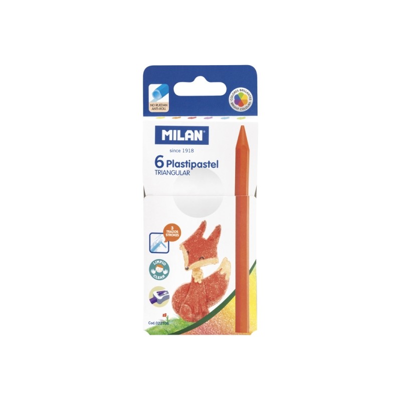 Milan Plastipastel Confezione da 6 pastelli colorati triangolari - Colori assortiti