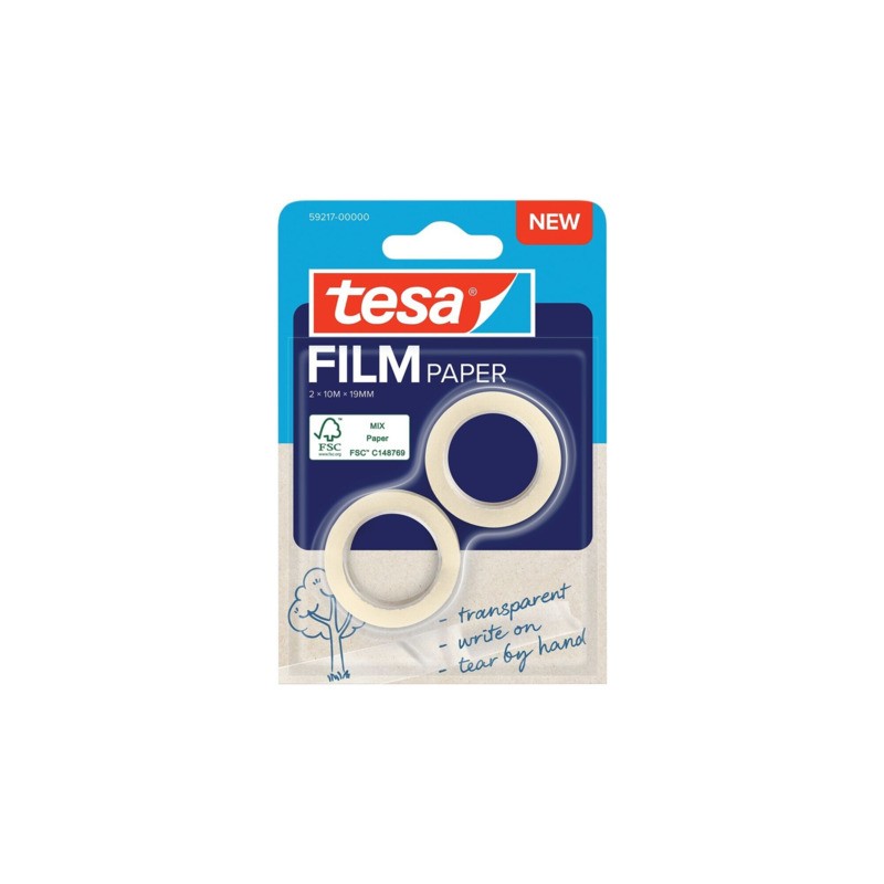 Tesa Paper Pack: confezione da 2 nastri adesivi in carta da 19 mm x 10 metri - Quasi invisibile su superfici di colore c