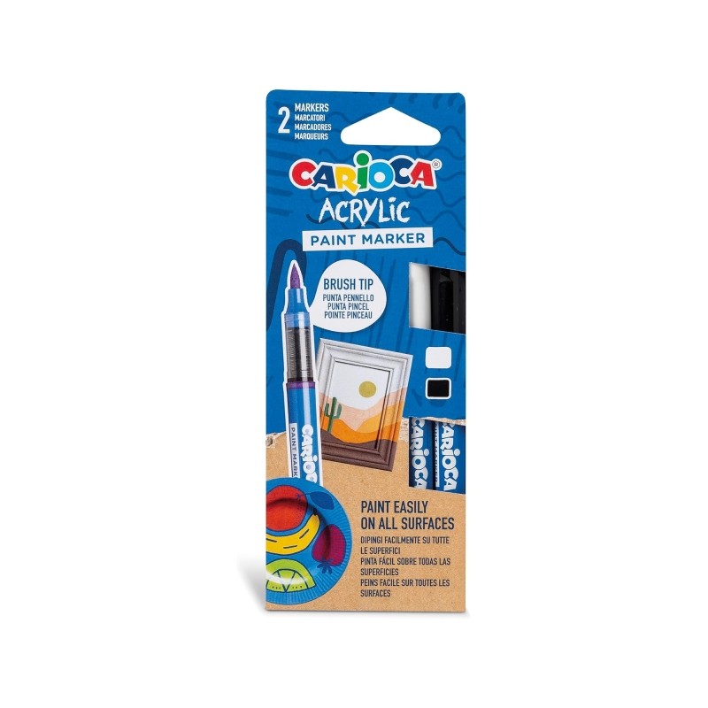 Carioca Acrylic - Confezione da 2 pennarelli acrilici - Punta a pennello - Inchiostro a base d'acqua - Elevata coprenza 