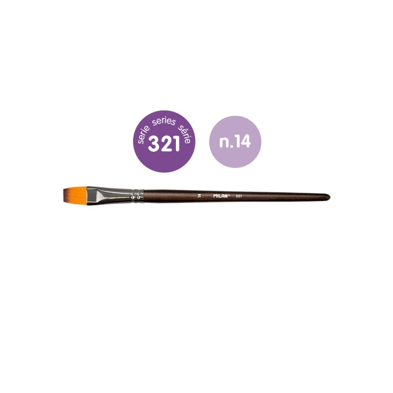 Milan 321 Confezione da 3 pennelli piatti n. 14 - Custodia con gancio - Setole sintetiche - Colore legno scuro