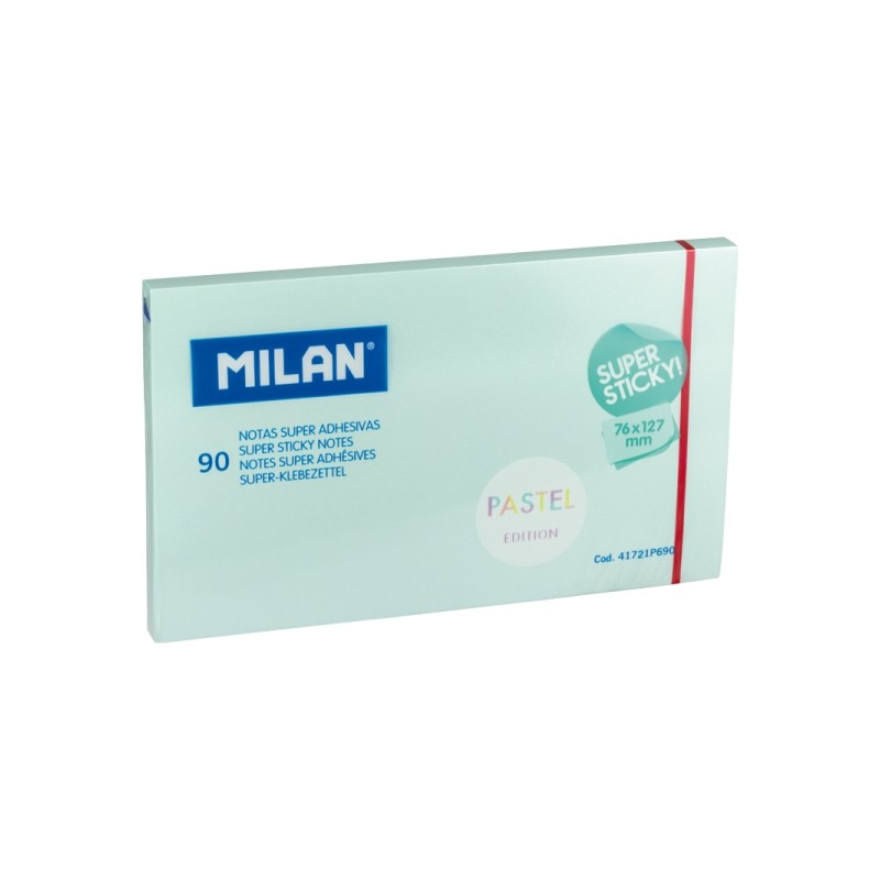 Confezione da 90 post-it super adesivi Milan - 76x127 mm - Colore blu pastello