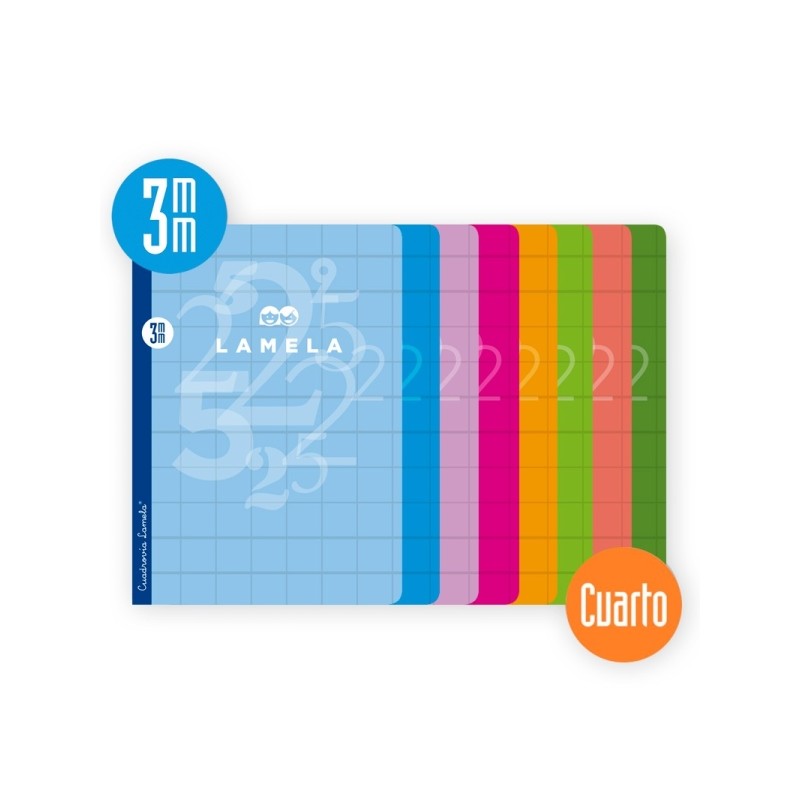 Lamela Confezione da 10 quaderni rilegati con 50 fogli da 70 g/m² con margini - Formato quarto - Righe a quadretti da 3