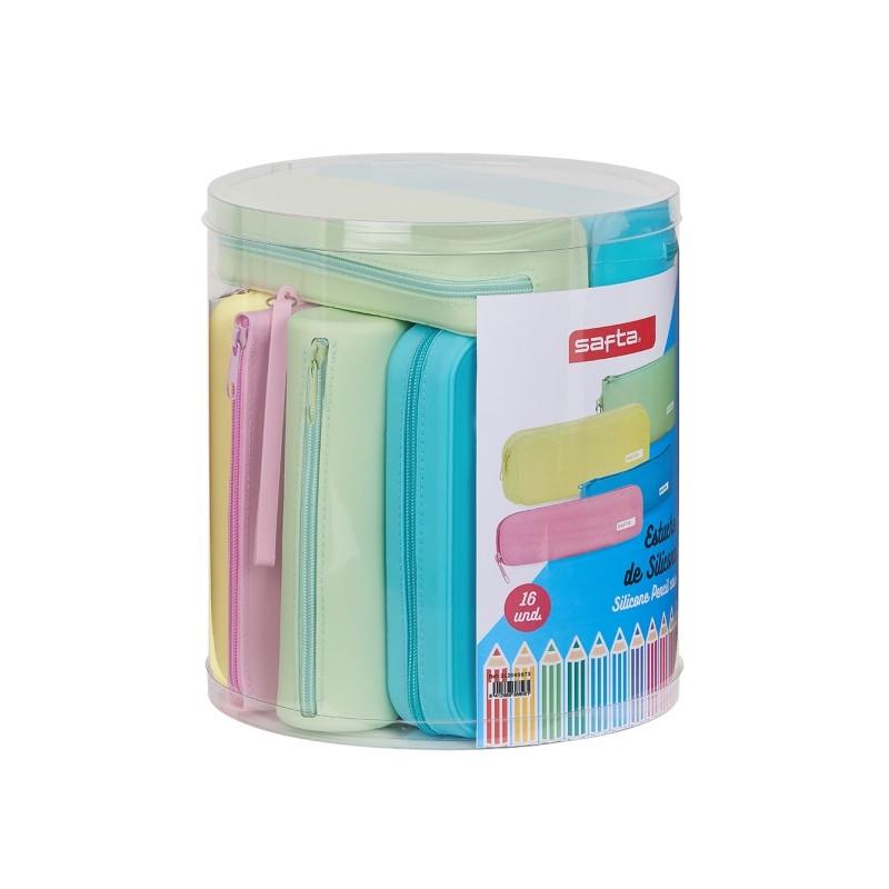 Confezione Safta da 16 astucci - Scatola cilindrica in PVC trasparente - Silicone di alta qualità - Flessibile - Facile