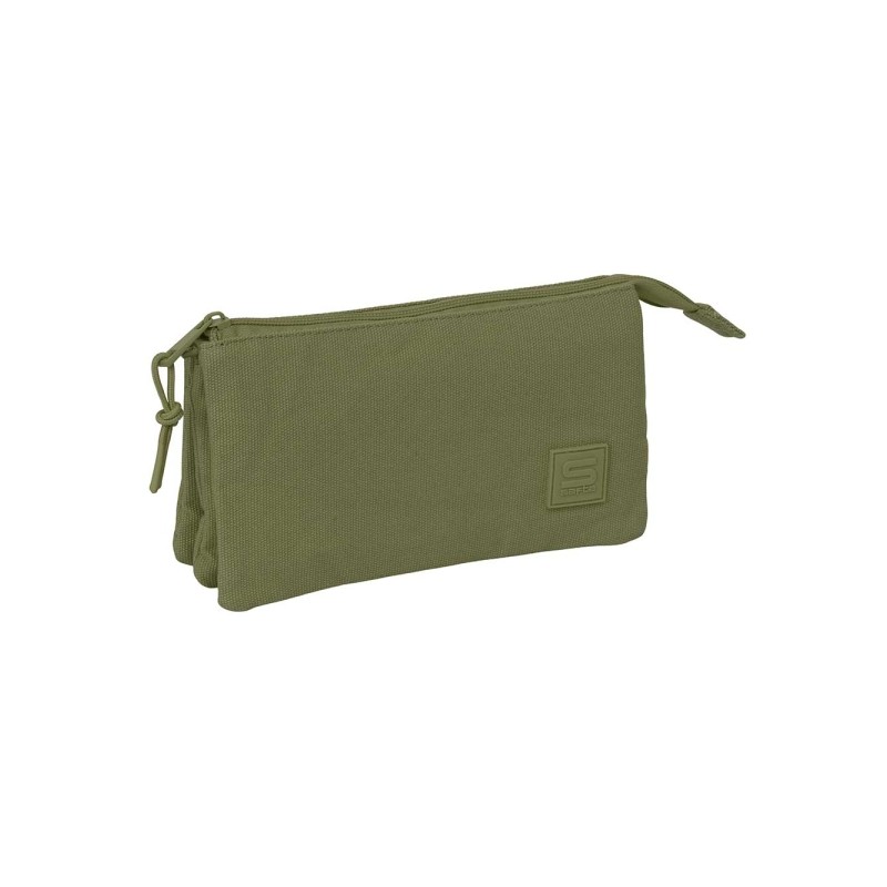 Safta Basic Portatutto - 3 scomparti con cerniera - Tasca interna centrale - 22x12x3 cm - Colore verde