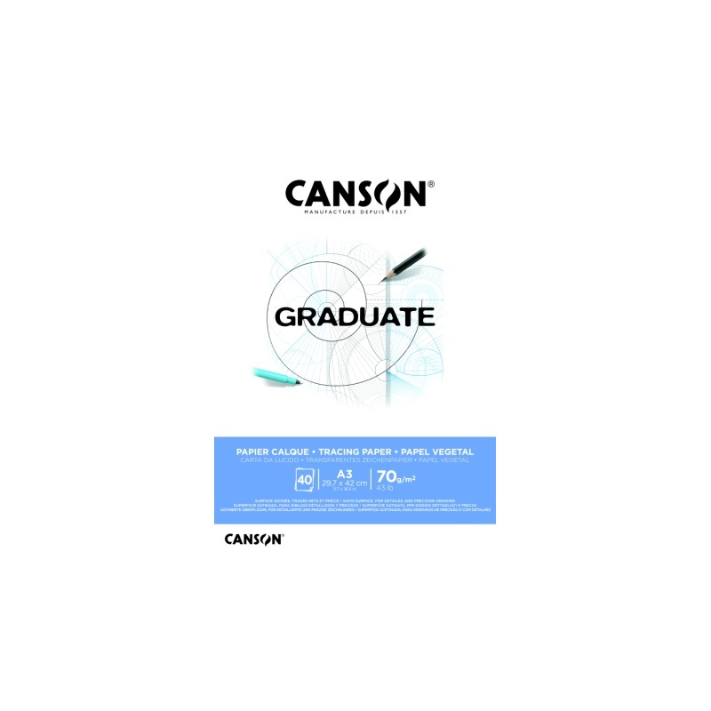 Canson Graduate Vegetal Blocco incollato da 40 fogli A3 - 75 g - Colore bianco