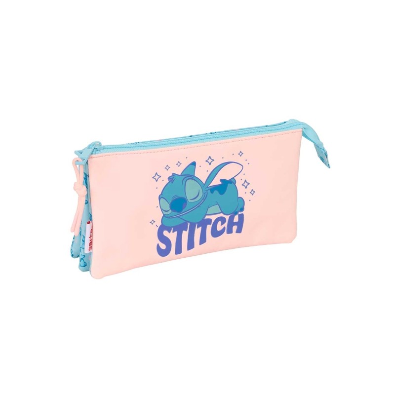 Safta Stitch Ohana Borsa multiuso - 3 scomparti con cerniera - Tasca interna - 0.6 L - 220x30x120 mm - Colore azzurro ch