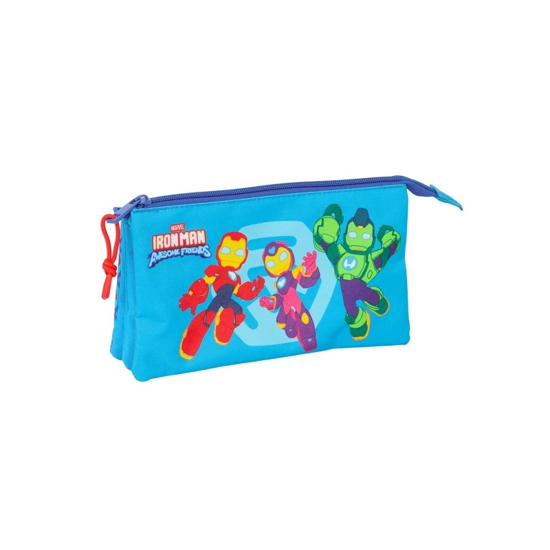 Safta Iron Man Borsa multiuso - 3 scomparti con cerniera - Tasca interna - 0.60 L - 220x30x120 mm - Colore: blu