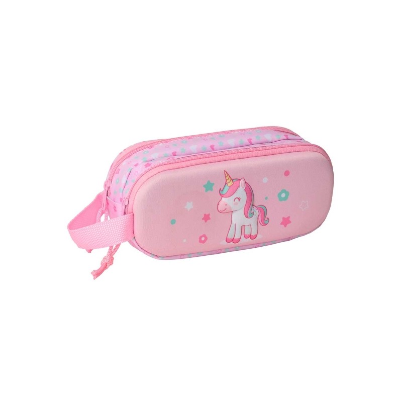 Safta Unicorn Borsa portaoggetti 3D da 1 L - 2 scomparti - Chiusura a cerniera - Manico - 21x8x6 cm - Colore rosa pastel