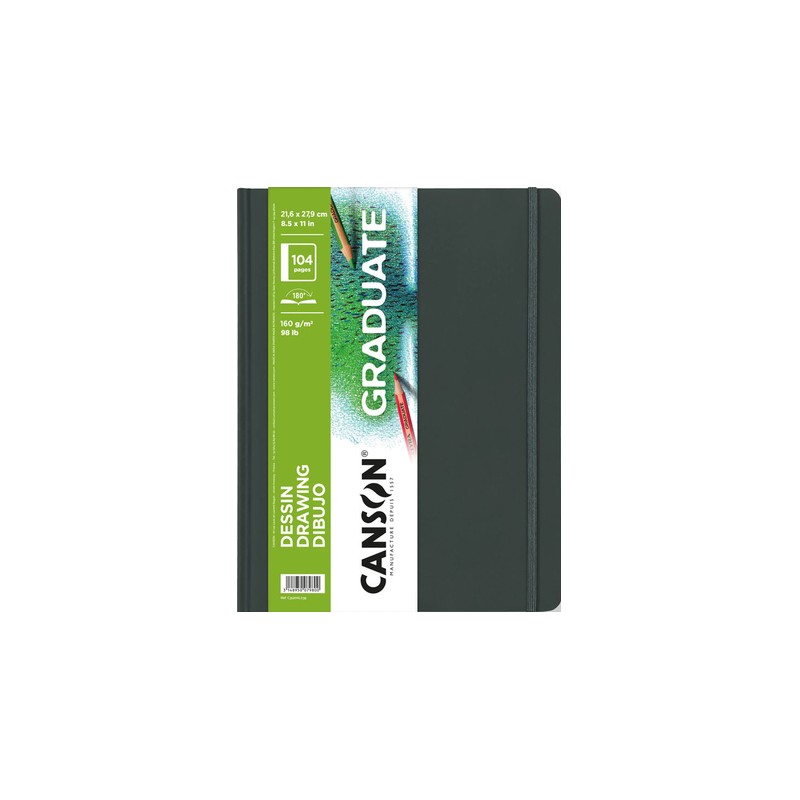 Quaderno da disegno Canson Graduate con 52 fogli - 21.6x27.9 cm - 160 g - Grana fine - Colore bianco