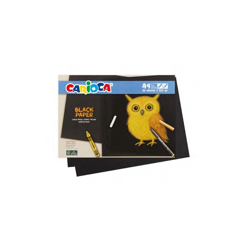 Carioca Black Pack con 20 fogli A4 di colore nero - Carta da 150 g - Consigliato per gessetti. pastelli a cera. pennarel