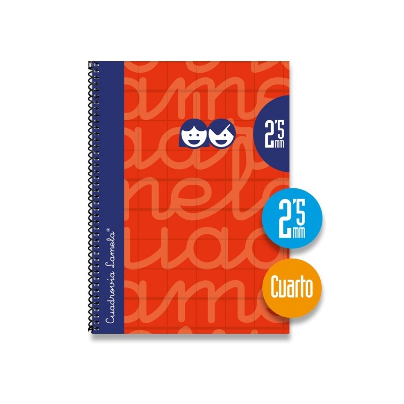 Lamela - Quaderno a spirale con 80 fogli da 70 g/m² con margine - Formato quarto - Righe a quattro linee da 2.5 mm - Co