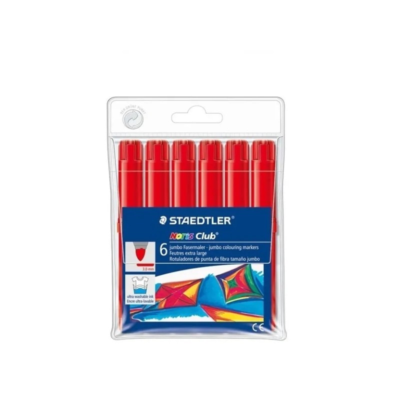 Staedtler Noris Jumbo 340 Confezione da 6 pennarelli Jumbo - Punta in fibra - Spessore del tratto 3 mm - Cappuccio venti