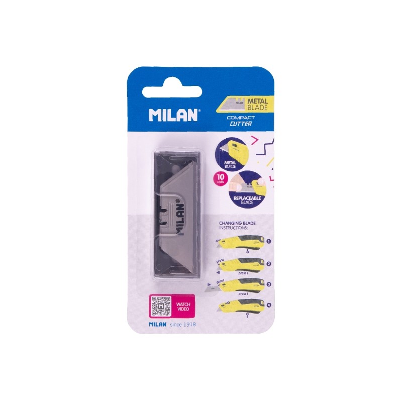 Milan Compact Acid Pack da 10 ricambi per taglierino - Lama metallica - Colore acciaio