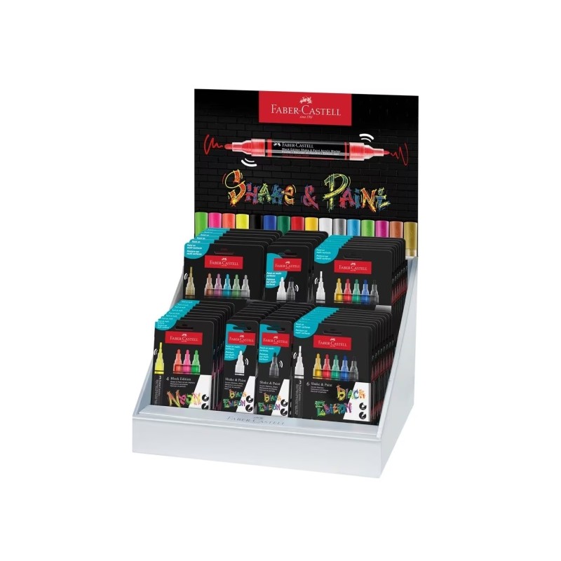 Faber-Castell Shake e Paint Black Edition Espositore con 36 astucci assortiti di pennarelli acrilici a doppia punta - Pu