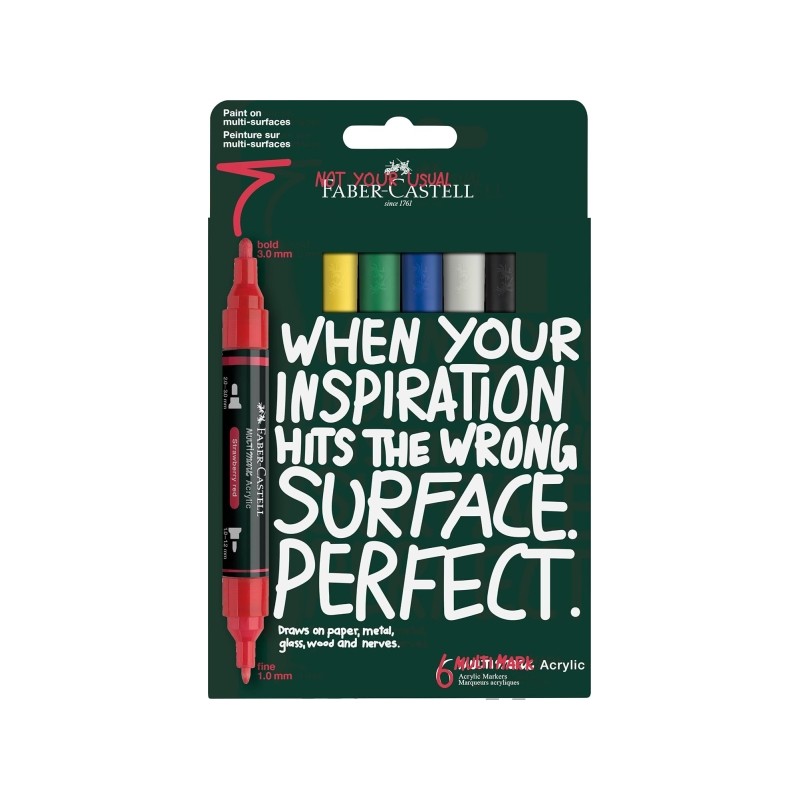 Faber-Castell Multimark Acrylic Pack con 6 pennarelli acrilici a doppia punta - Punte rotonde da 1 mm e 3 mm - Inchiostr