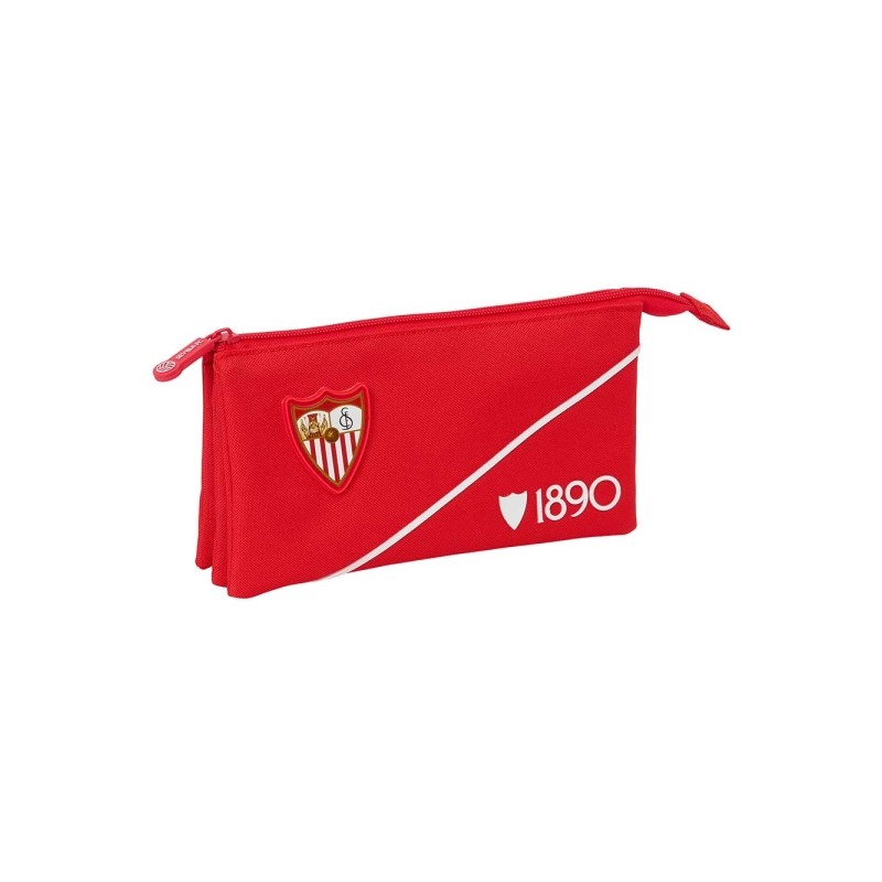 Safta Sevilla FC Borsa multiuso - 3 scomparti con cerniera - Tasca interna centrale - 22x12x3 cm - Colore rosso