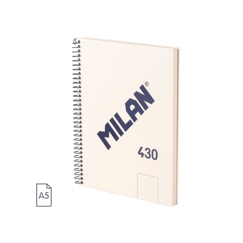 Milan 430 Since 1918 Quaderno A5 con spirale - Fogli bianchi - 80 fogli da 95 g - Copertina rigida - Colore beige