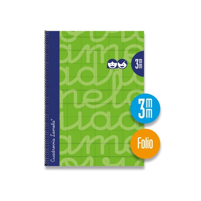 Lamela Quaderno a spirale con 80 fogli da 90 g/m² con margine - Formato Folio - Righe a quattro linee da 3 mm - Coperti
