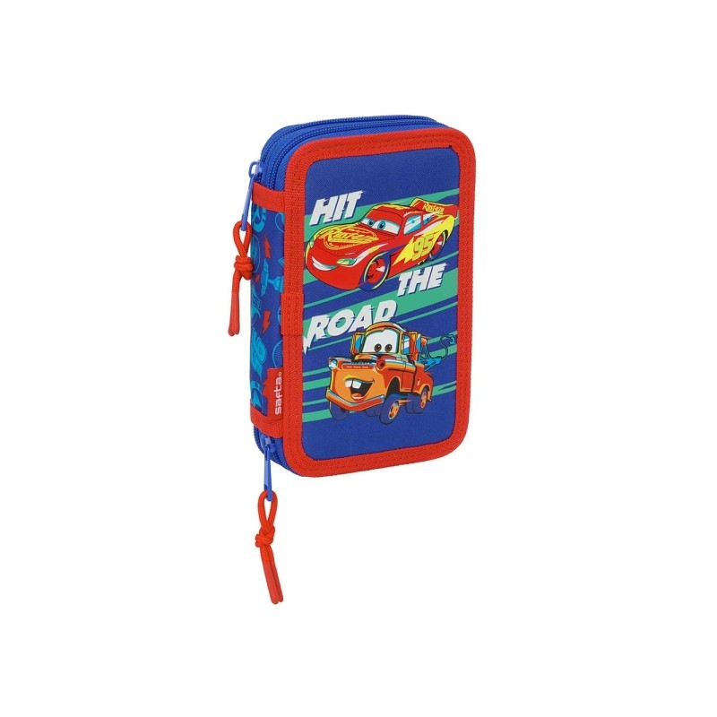 Safta Cars Astuccio a due ripiani - 29 pezzi - 1L - Gomma - Matita - Penne a sfera - Temperamatite - 10 colori - 14 penn