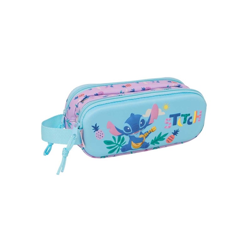 Safta Stitch Portatutto 3D - 2 scomparti con cerniera - Manico laterale - Capacità 1 L - 21x8x6 cm - Colore blu pastell