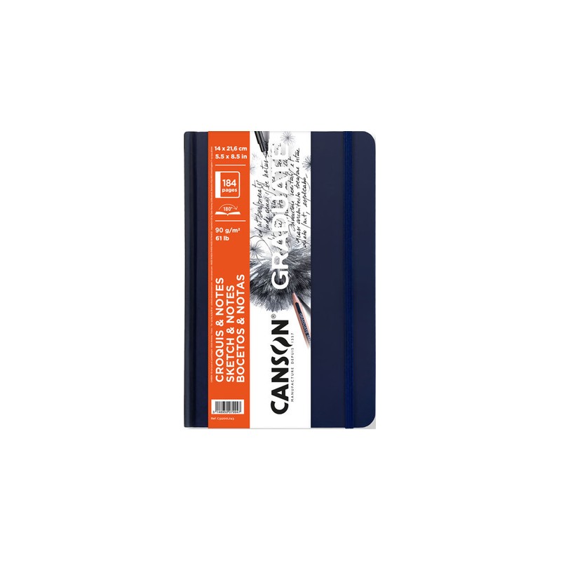 Canson Graduate Sketch Taccuino da 92 fogli - 14x21.6 cm - 90 g - Grana fine - Copertina rigida - Colore blu scuro