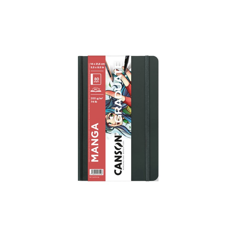 Quaderno Canson Graduate Manga con 40 fogli - 14x21.6 cm - 200 g - Grana liscia - Colore bianco