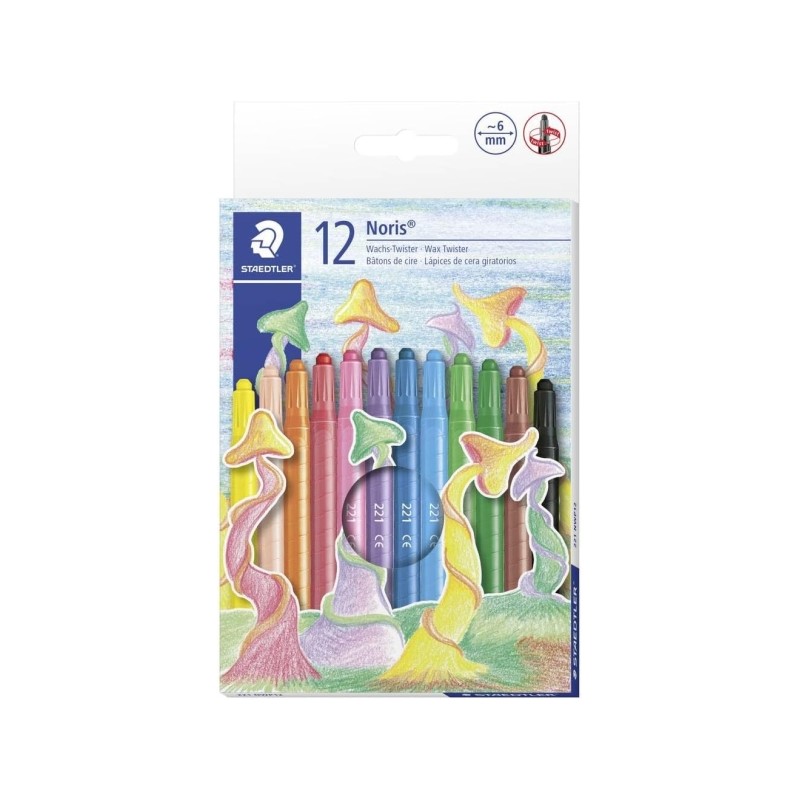 Staedtler Noris 221 Confezione da 12 pastelli girevoli - Diametro 6 mm - Resistenti alla rottura - Coloranti alimentari 