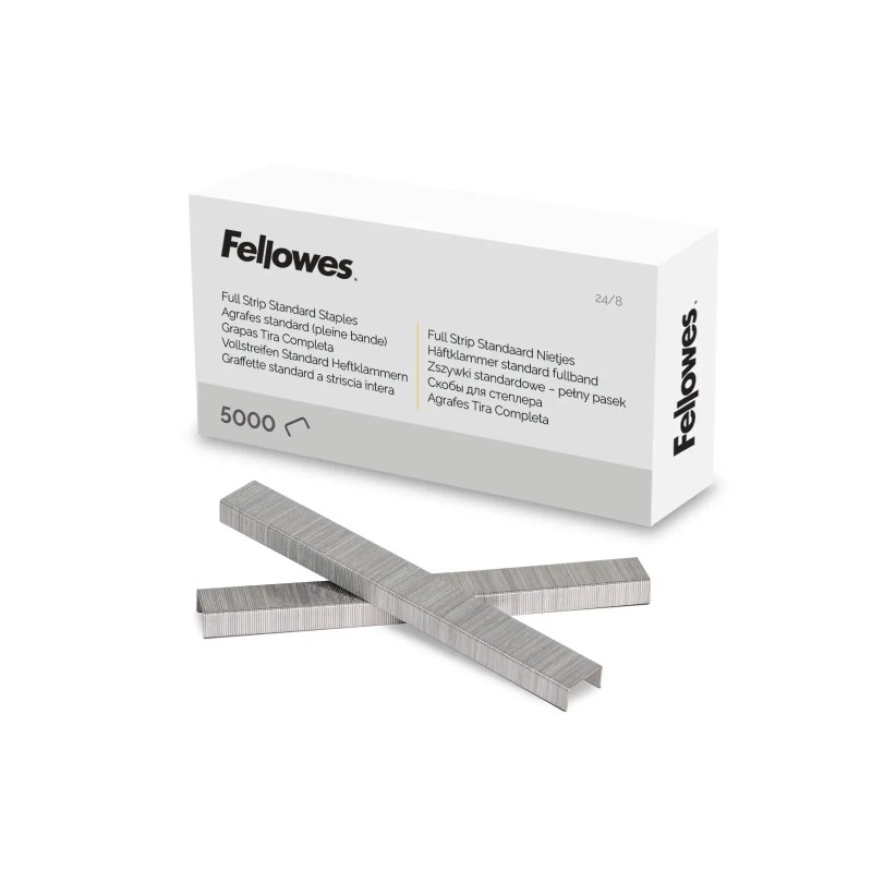 Fellowes Confezione da 5000 graffette - Formato 24/8 - 156 graffette per striscia - Punta a scalpello - Colore argento