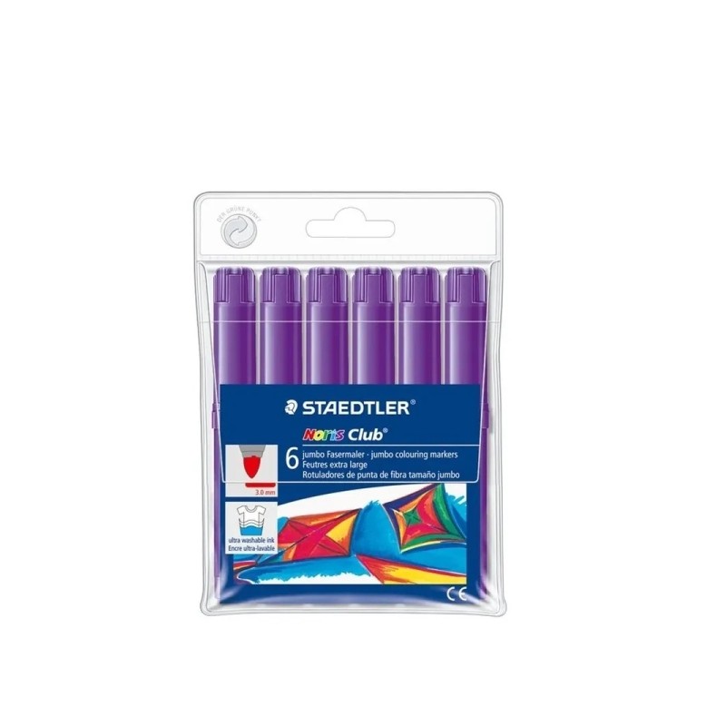Staedtler Noris Jumbo 340 Confezione da 6 pennarelli Jumbo - Punta in fibra - Spessore del tratto 3 mm - Cappuccio venti