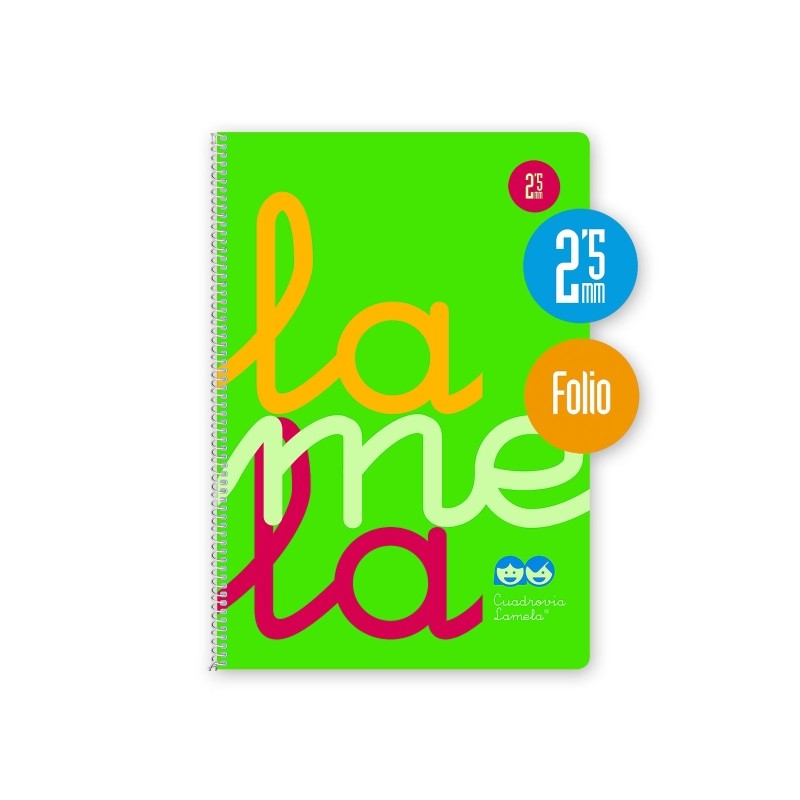 Lamela - Quaderno a spirale con 80 fogli da 90 g/m² con margine - Formato Folio - Righe a quattro linee da 2.5 mm - Cop