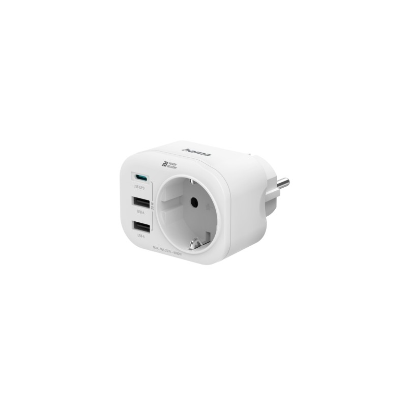 Hama Multipresa da parete con 4 prese - 1x Schuko - 2x USB-A - 1x USB-C - Potenza USB 20 W - Colore bianco