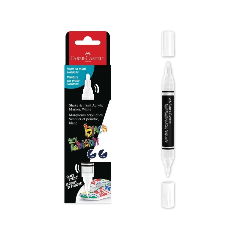 Faber-Castell Shake e Paint Black Edition Pennarello acrilico a doppia punta - Punte rotonde da 1 mm e 3 mm - Inchiostro