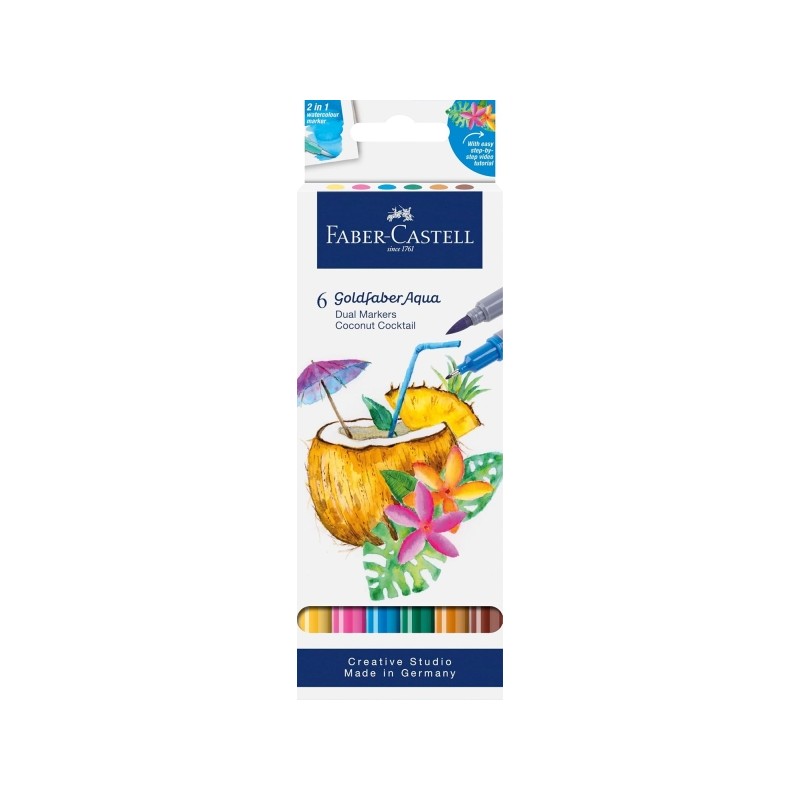Faber-Castell Tropical Escapes Pack con 6 pennarelli Goldfaber a doppia punta - punta a pennello e punta fine da 0.6 mm 