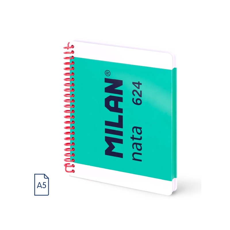 Milan Nata 624 Quaderno A5 con spirale - Fogli bianchi - 80 fogli da 95 g - Copertina rigida - Colore verde