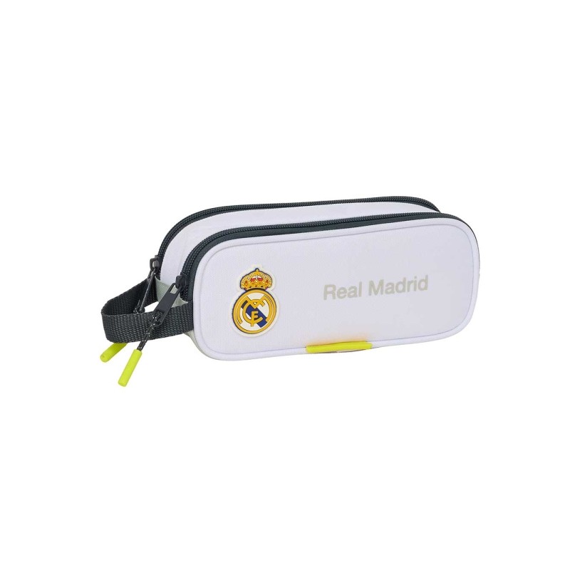 Safta Real Madrid Borsa portaoggetti da 1 L - 2 scomparti - Chiusura con cerniera - Manico - 21x8x6 cm - Colore bianco e