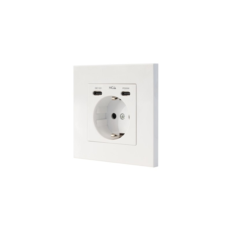 Nanocable Roseta - Presa a muro da incasso tipo Schuko - 2xUSB-C PD - 3.4 A - Colore bianco