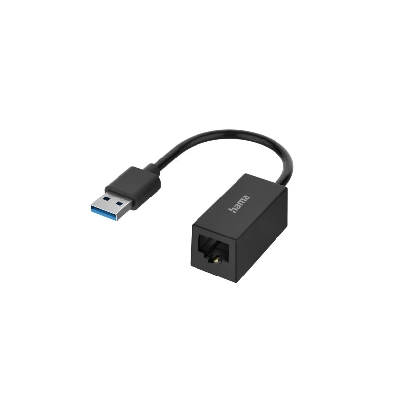 Hama Essential Adattatore di rete - USB-A maschio - Ethernet RJ45 femmina - Velocità fino a 1 Gbit/s - Colore: nero