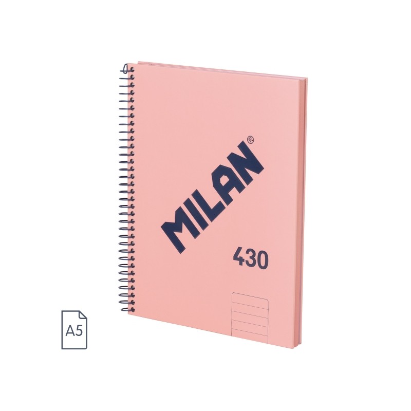 Milan 430 Since 1918 Quaderno A5 con spirale - Carta a righe da 7 mm - 80 fogli da 95 g - Copertina rigida - Colore rosa
