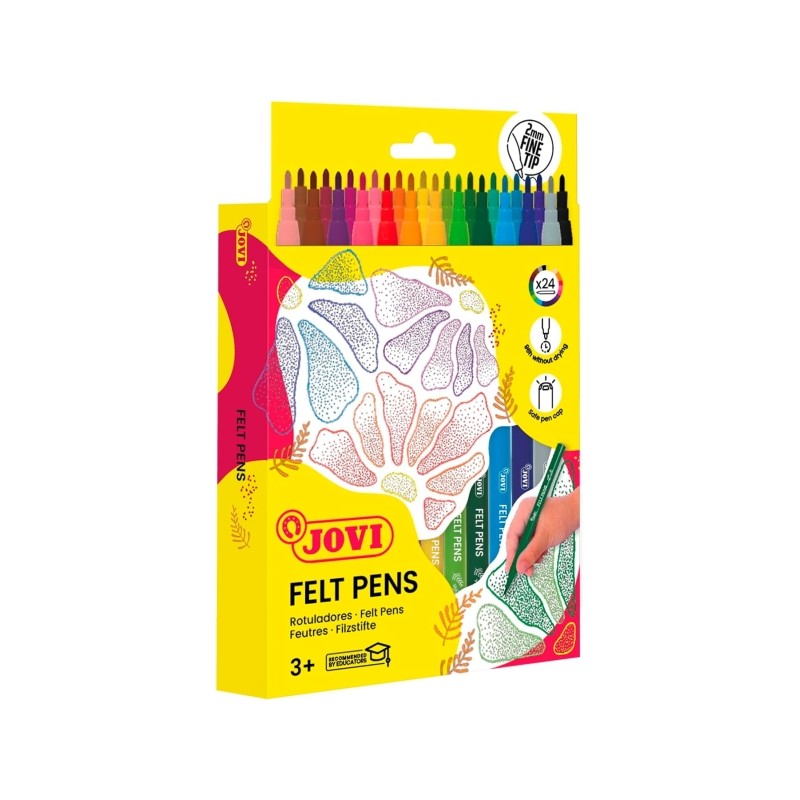 Jovi Felt Pens - Astuccio da 24 pennarelli - Punta da 2 mm - Ampia varietà di tonalità - Inchiostro a lunga tenuta - C