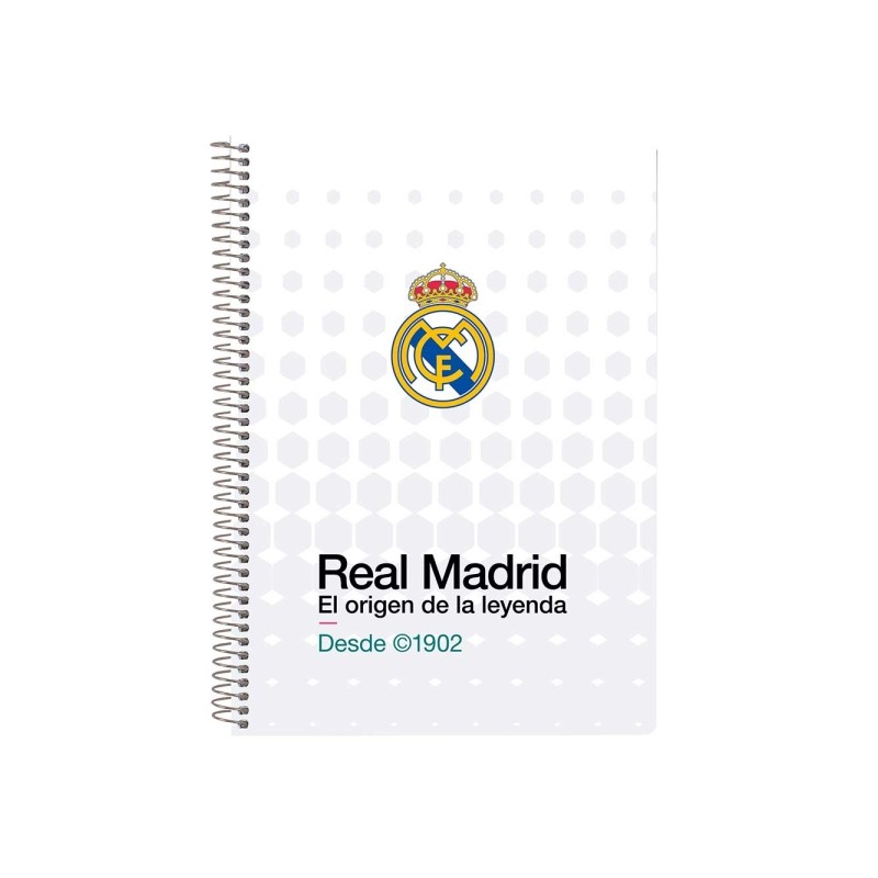 Safta Real Madrid Divisa 26/27 Taccuino a spirale - Formato Cuarto - 80 fogli da 80 g/m² - Quadrettatura 4x4 mm - Coper