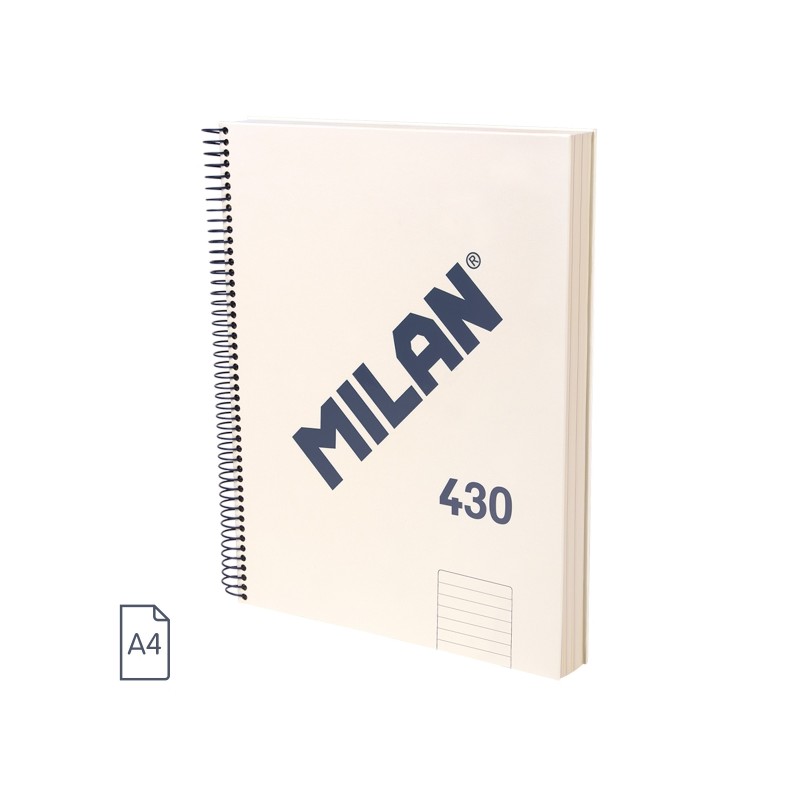 Milan 430 Since 1918 Quaderno A4 con spirale - Carta a righe da 7 mm - 120 fogli da 95 g - Copertina rigida - Colore bei