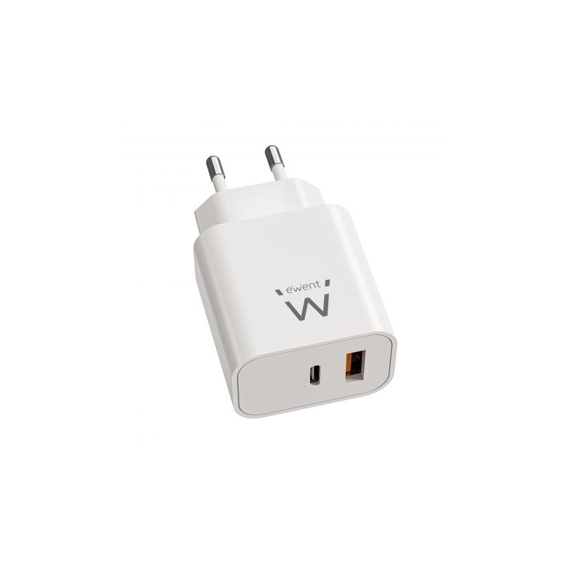 Ewent EW1318 Caricabatterie GAN da 20 W - USB-C PD e USB-A QC - Ricarica rapida - Alta efficienza - Design compatto - Co