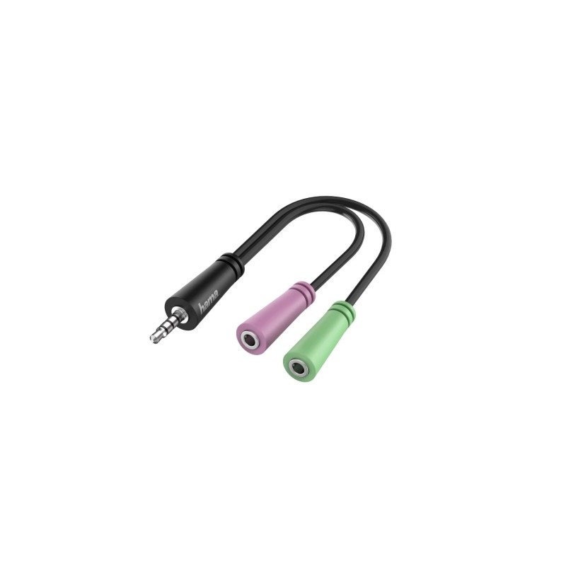 Hama Essential Cable Adattatore audio - 0.15 m - 2 prese jack femmina da 3.5 mm - jack maschio da 3.5 mm - 3 poli - Colo