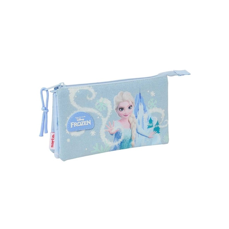 Safta Frozen Portatutto - 3 scomparti con cerniera - Tasca interna centrale - 22x12x3 cm - Colore blu pastello