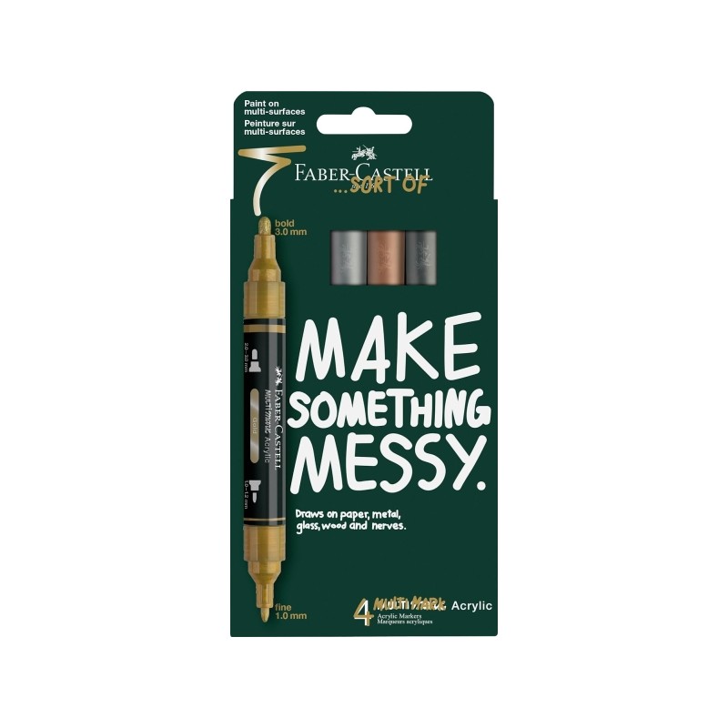 Faber-Castell Multimark Acrylic Mirror Pack con 4 pennarelli acrilici a doppia punta con effetto specchio - Punte rotond