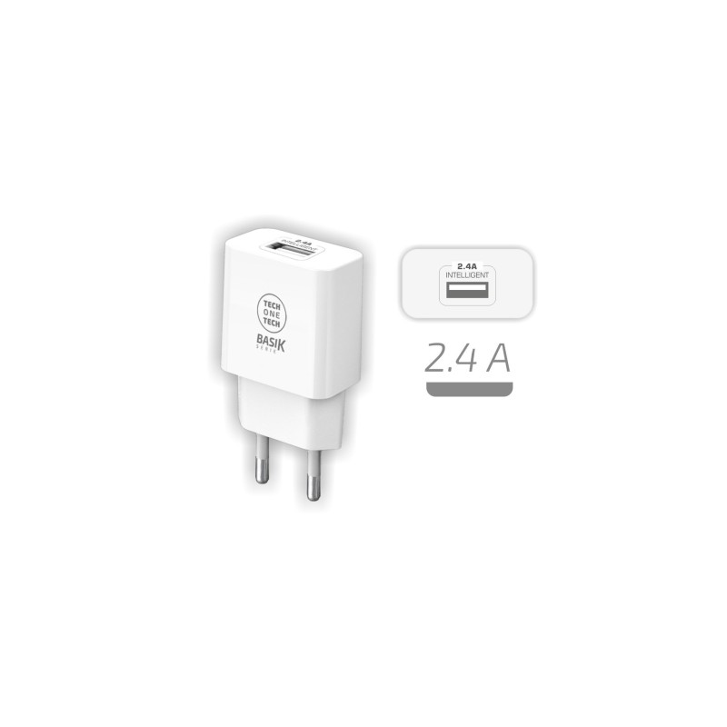 TechOneTech Basik Caricabatterie da muro con 1 porta USB-A da 12 W - Colore bianco